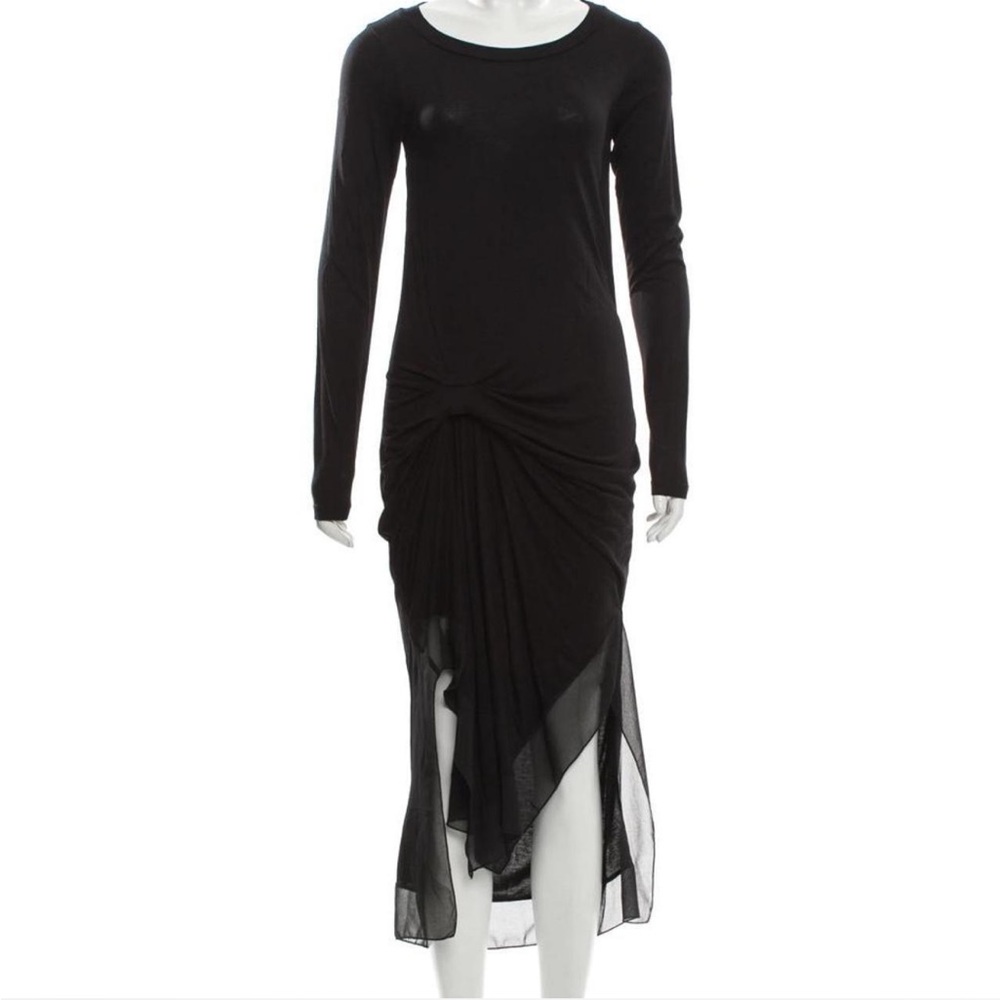 All Saints Black Long Sleeve Draped Dress